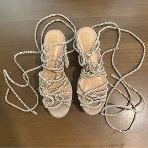 Schutz x Revolve Murana Platform Sandals Strappy Rope Tie 6.5B Women’s Champagne